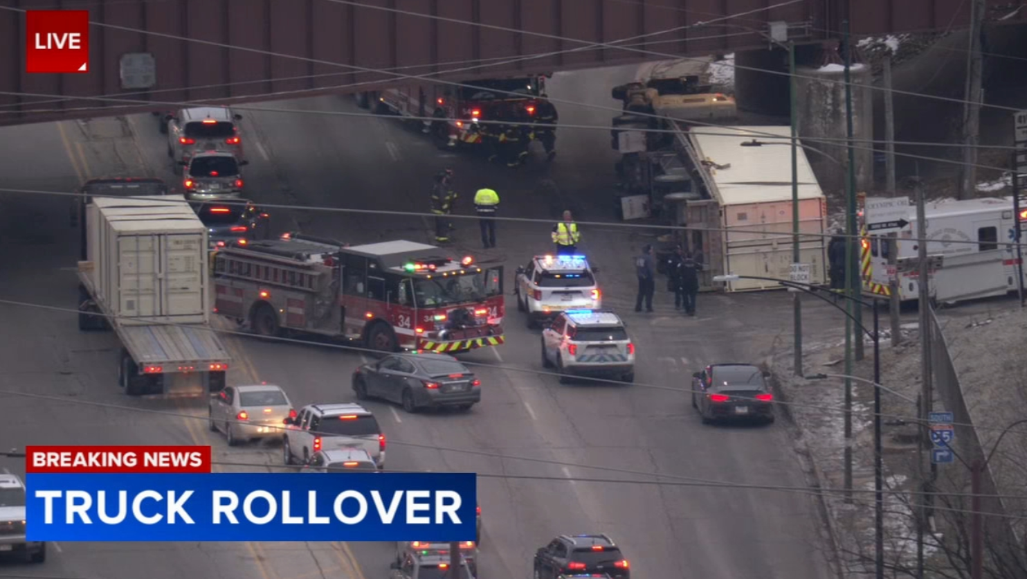 Truck accident that occurred on Cicero Avenue near I-55. This image is courtesy of ABC 7 Chicago.