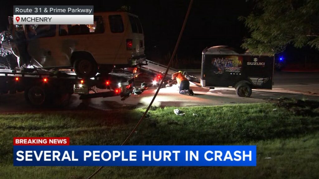 Auto accident at the intersection of Route 31 and Prime Parkway. Image courtesy of ABC7 Chicago.