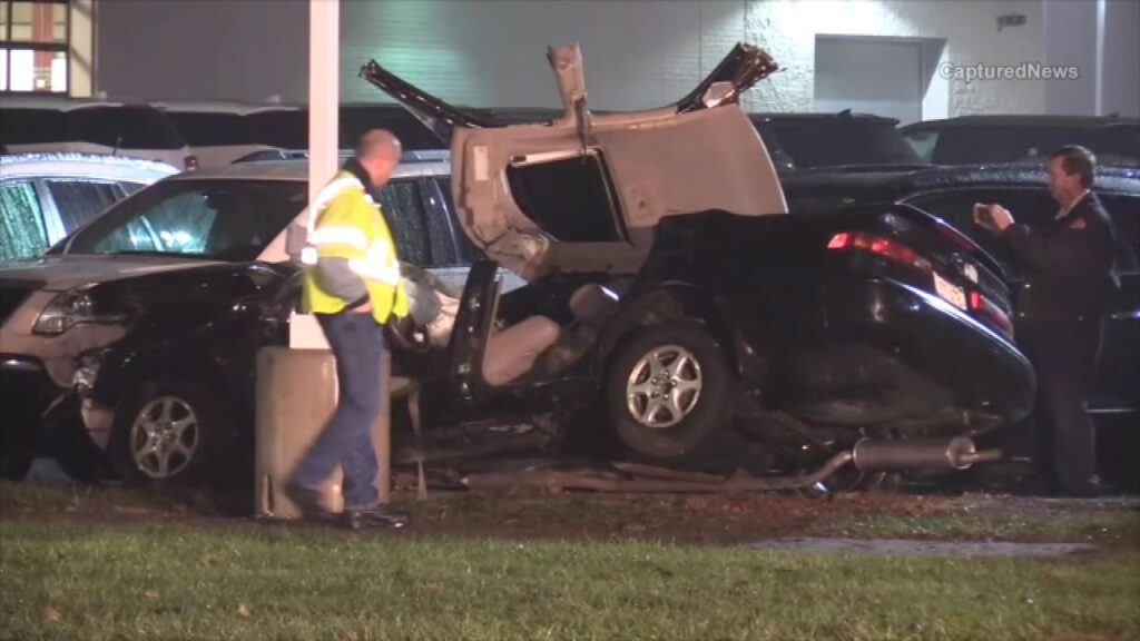 Auto accident at the intersection of Aurora and Ogden avenues. Image courtesy of ABC7 Chicago.